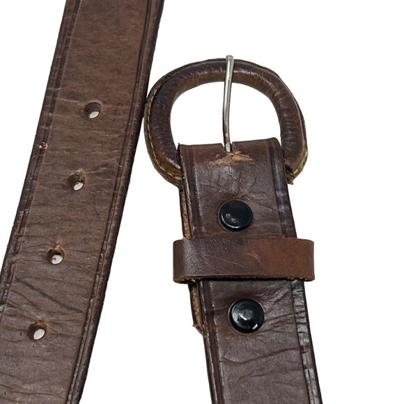 Vintage Leather Belt Size Medium Woven Tooled Waist Buckle Adjustable Brown - Picture 4 of 9